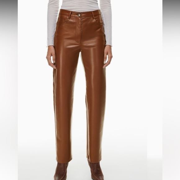 Aritzia Wilfred The Melina Pants High-waisted Vegan Leather Epicurean Brown 10 - Picture 4 of 16